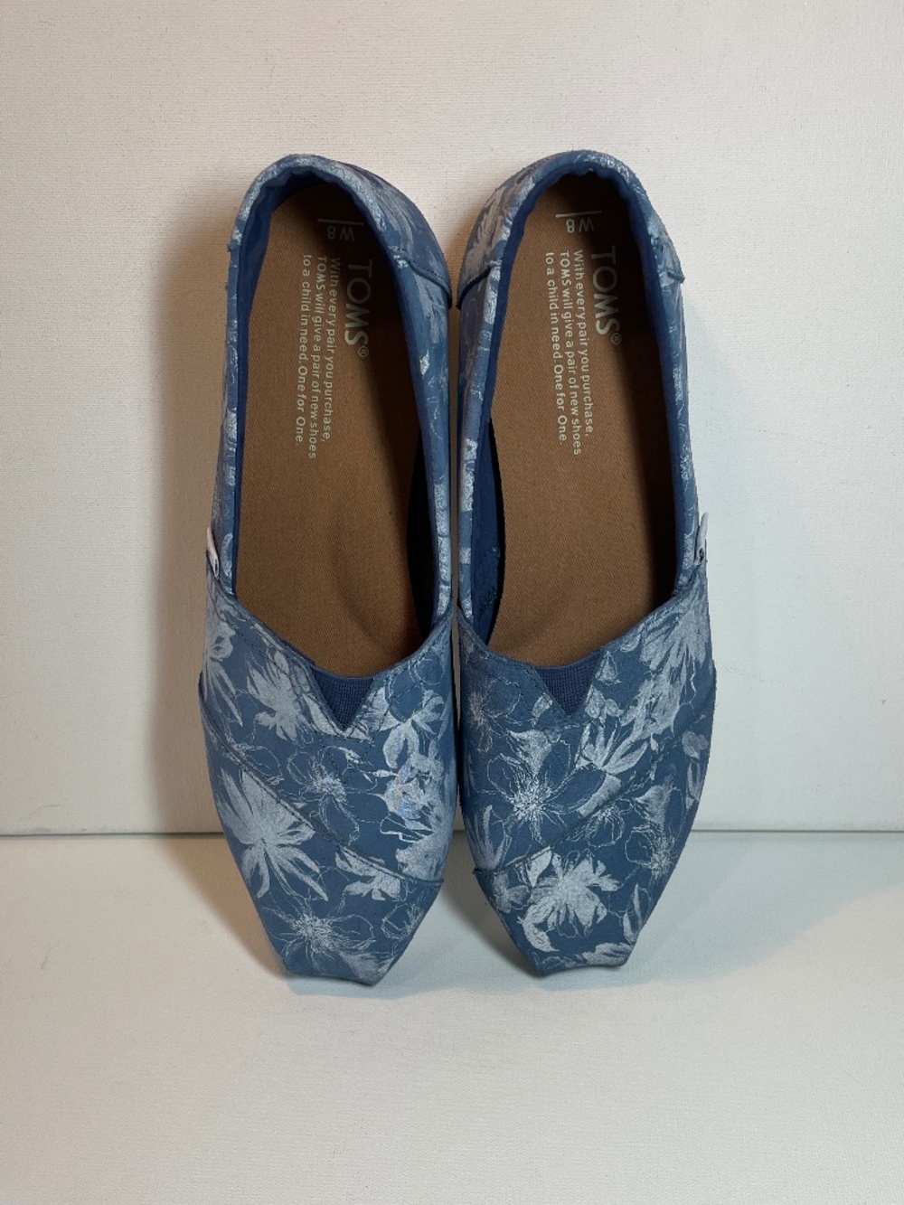 Toms Women's Size 8 Blue & White Floral Slip-On Flats (EUC)